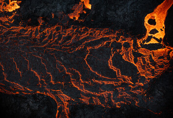 Aerial view of the texture of a solidifying lava field, close-up - 768738446