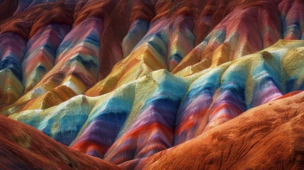 Light filtering roller blinds Zhangye Danxia Amazing scenery of Rainbow mountain and blue sky background in sunset. Zhangye Danxia National Geopark, Gansu, China. Colorful landscape, rainbow hills, unusual colored rocks, sandstone erosion