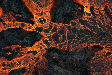 Aerial view of the texture of a solidifying lava field, close-up - 768738803