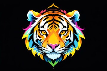 Vivid Tiger Portrait. Striking digital illustration of a tiger in vivid colors, perfect for bold branding and art projects.