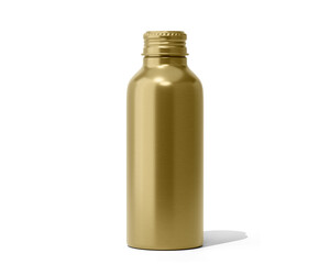 Gold Colored Aluminum Metal bottle Packaging Isolated On Transparent Background, Prepared For Mockup, 3D Render.
