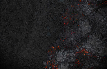 Aerial view of the texture of a solidifying lava field, close-up - 768739667