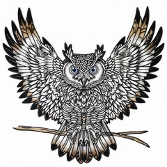 Obraz premium A drawing of an owl sitting on a branch