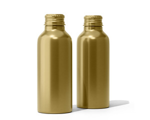 Gold Colored Aluminum Metal bottle Packaging Isolated On Transparent Background, Prepared For Mockup, 3D Render.