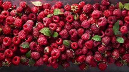 Fresh Raspberries With Leaves