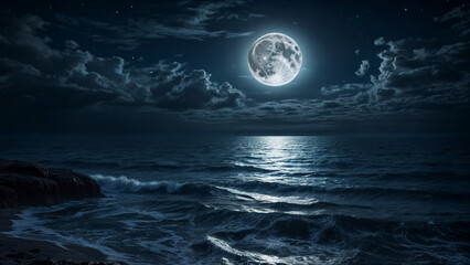 Naklejka na ściany i meble 美しい月夜の海　Generative AI
