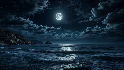 美しい月夜の海　Generative AI