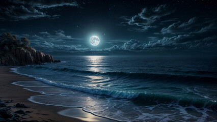 美しい月夜の海　Generative AI