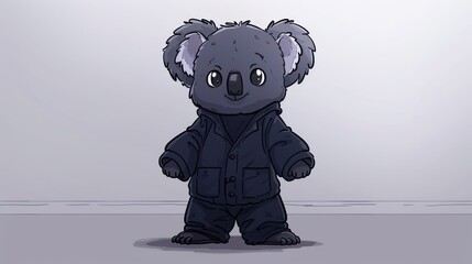  Koala Bear Cartoon with Black Jacket and Overalls on Wall