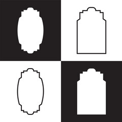 Ramadhan window frame shapes. Vector outline islamic arch and door. Muslim ornament label. Design elements isolated on white background. Label sticker silhouettes. Traditional signs.