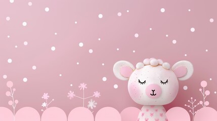  White sheep on pink background, Pink background with white flowers and snowflakes, White snowflakes on pink background, Snowflakes on pink background