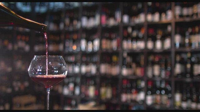 Red wine poured in a glass