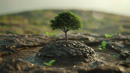 Eco concept showing a tree growing from a coin, symbolizing investment in sustainable, green growth and environment protection.