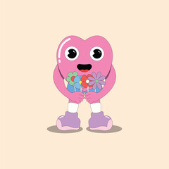 groovy cartoon love character different pose funny concept for sticker and poster illustration