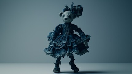  Blue  bear with ruffled head and bow