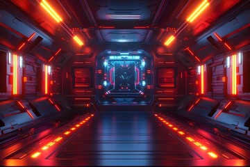 Glowing Futuristic Neon Tunnel with Sci-Fi Interior Architecture