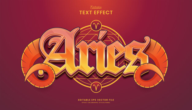 decorative editable zodiac aries text effect vector design