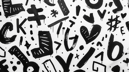 Abstract Black Glyphs and Shapes on White Background