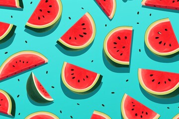 a pattern of watermelons on a blue background