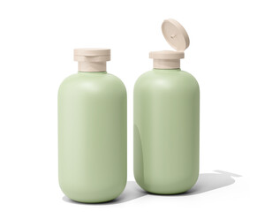 Blank Colored cosmetic shampoo bottle Isolated On Transparent Background. cosmetic packaging. 3D Render.	