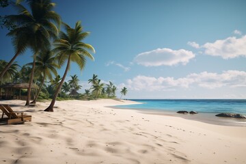 a beach with palm trees and blue water