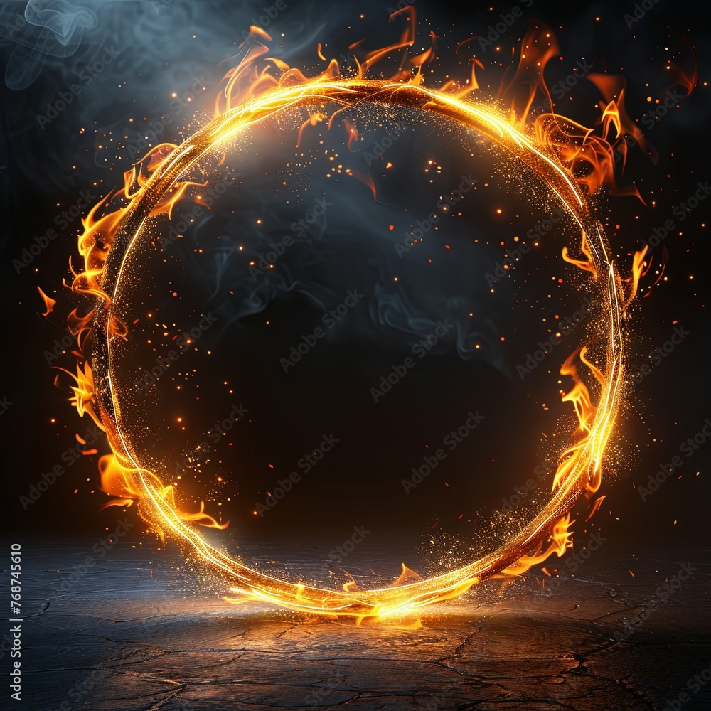 Poster abstract golden circle frame with a light effect on a black background illustration design element, 
