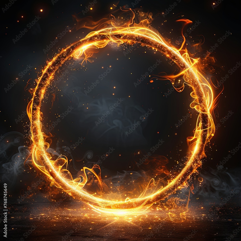 Poster abstract golden circle frame with a light effect on a black background illustration design element, 