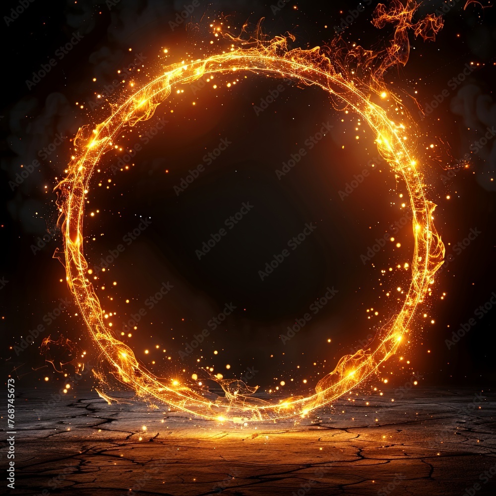 Aufkleber abstract golden circle frame with a light effect on a black background illustration design element, 