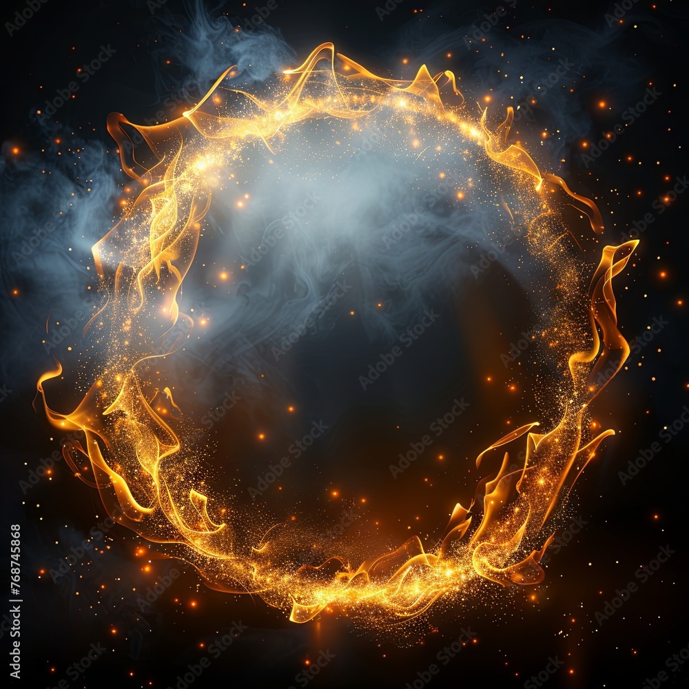 Aufkleber abstract golden circle frame with a light effect on a black background illustration design element, 