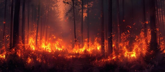 Nighttime forest blaze.