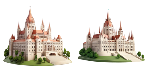 set of budapest parliament building isolated on transparent background