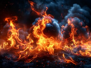 Fototapeta premium Group of Fire and Water on Black Background