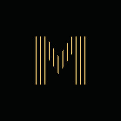 Simple M Logo With Gold Color Straight Lines and Black Background