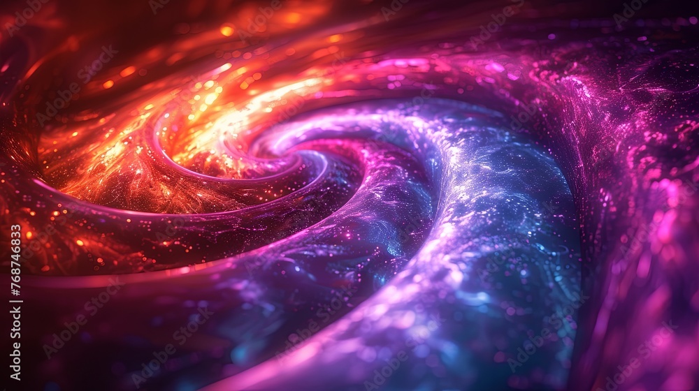 Poster abstract background with neon light rings in purple and blue colors on a black background, glowing c