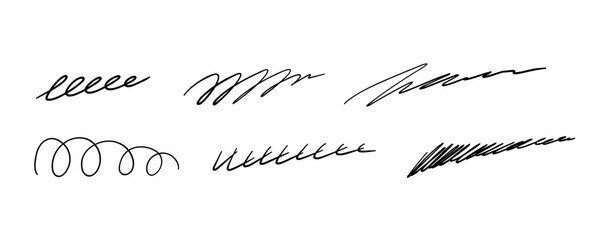 Set of Hand drawn marker pen line stroke. Highlight underline and strike through. Pen line template. Vector illustration isolated on white background. - obrazy, fototapety, plakaty