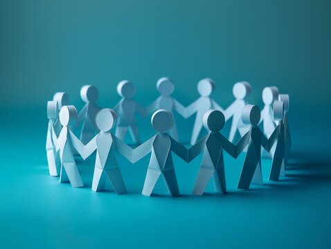 Group of Paper People Holding Hands