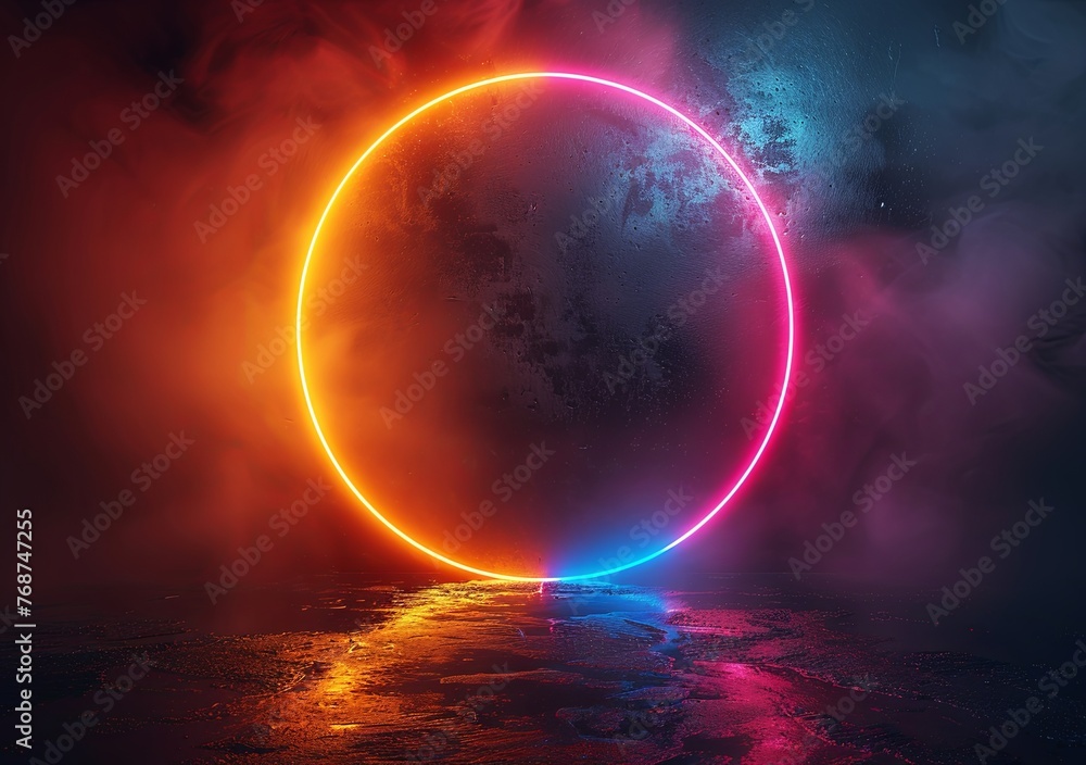 Poster abstract blue and purple glowing ring frame on a black background illustration design with space for