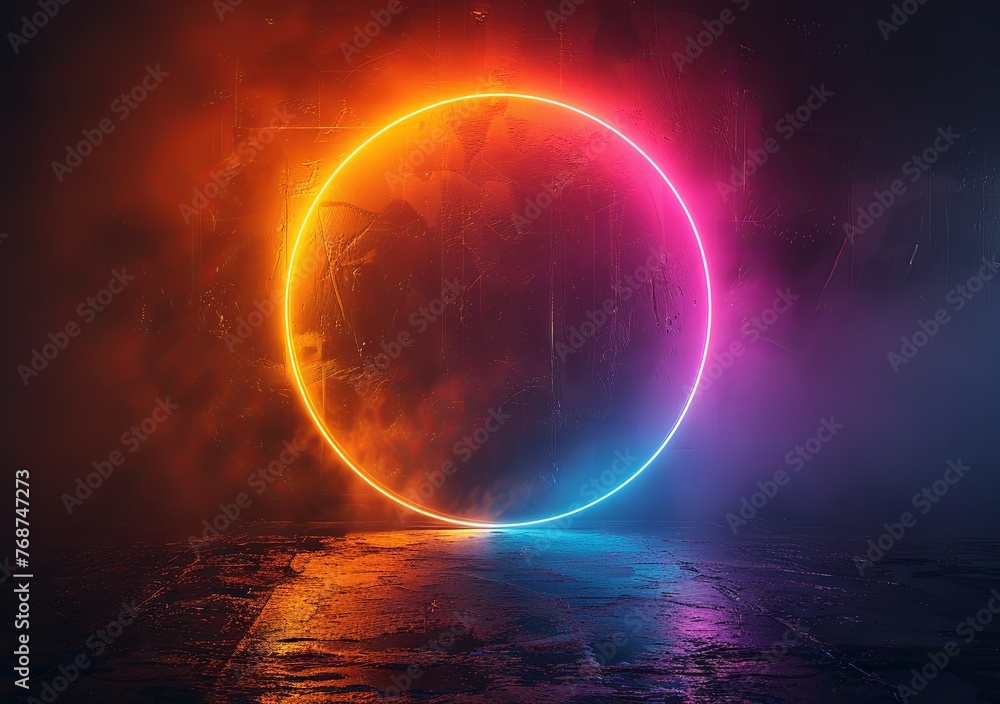 Poster abstract blue and purple glowing ring frame on a black background illustration design with space for