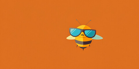 little cute bee wearing sunglasses on a solid background, space for some text , vector art, digital ar - obrazy, fototapety, plakaty