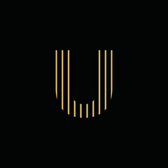 Simple U Logo With Gold Color Straight Lines and Black Background