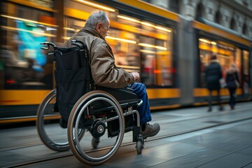 Man in Wheelchair on City Street