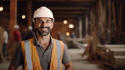 Construction Worker with a Smile: Portrait of an Employee at a Construction Site Generative AI