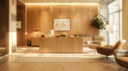 A modern office is shown in a neutral color space - obrazy, fototapety, plakaty