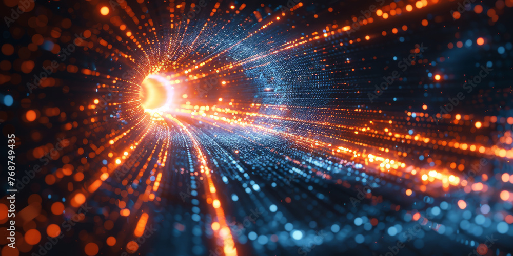 Poster abstract background with glowing light rays and digital lines, representing speed of data transfer i