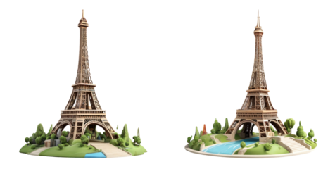 set of eiffel tower isolated on transparent background