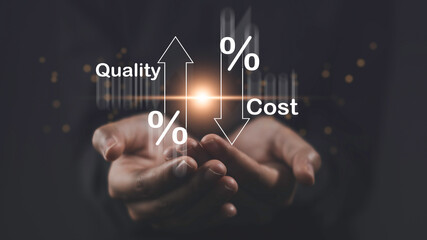 Quality control growth graph and cost reduction, Cost reduce and high quality control concept....