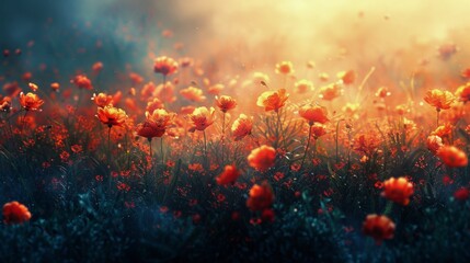 Flowers Scattered in the Grass - obrazy, fototapety, plakaty