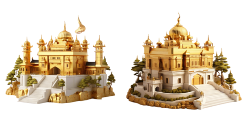 set of golden temple isolated on transparent background