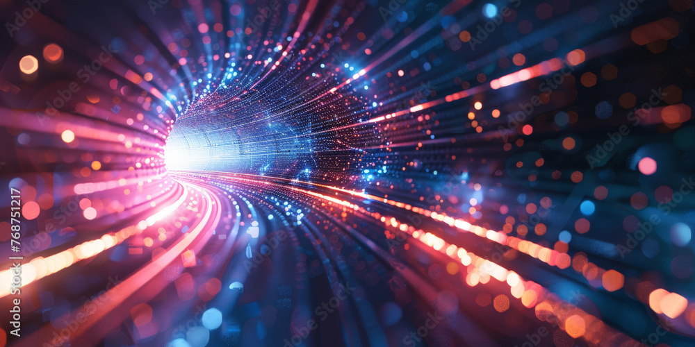 Poster abstract background with glowing light rays and digital lines, representing speed of data transfer i