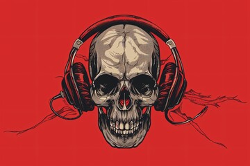 a skull wearing headphones